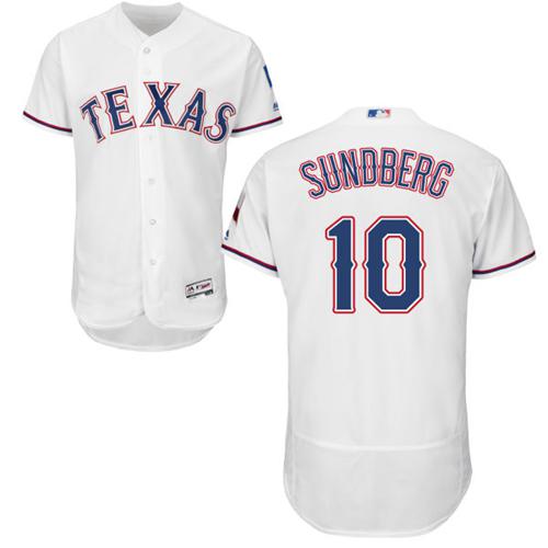 Rangers #10 Jim Sundberg White Flexbase Authentic Collection Stitched MLB Jersey - Click Image to Close
